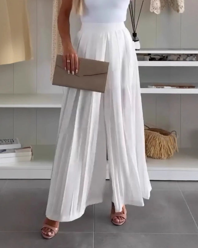 Women's Solid Color Casual Loose Pleated Skirt