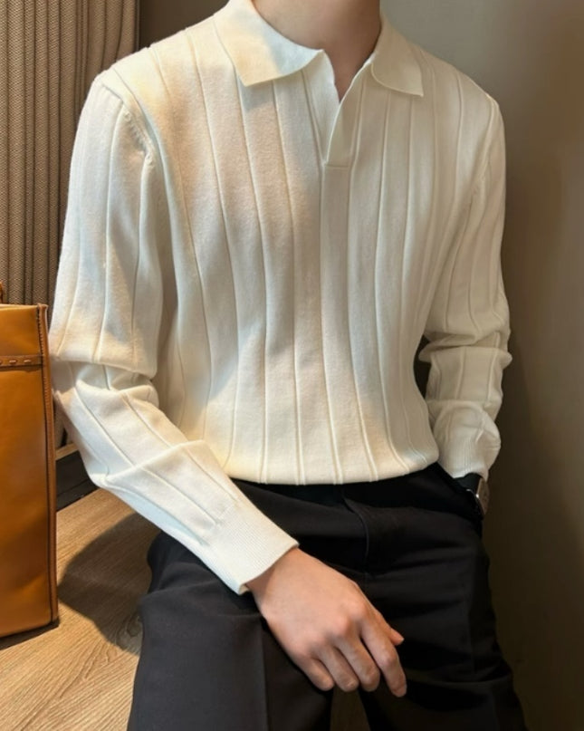 Loose Pit Striped V-neck Long Sleeve T-shirt