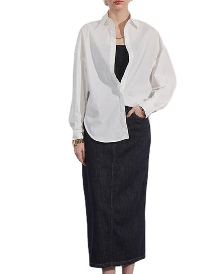 Temperament Casual Style Solid Color Polo Collar Straightness Relaxed Long Sleeve Shirt