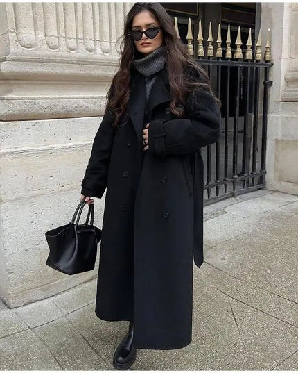 Women's Fashion With Belt Wool Large Coat