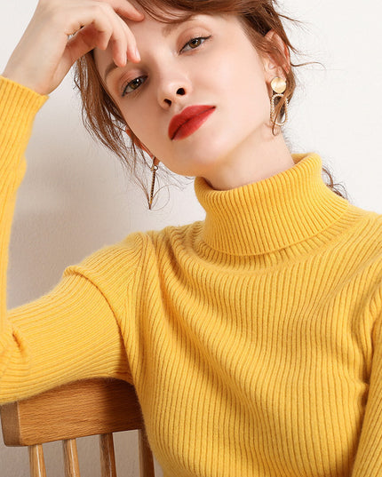 Simple Temperament High Collar Sweater Women's FallWinter Slim Short Pullover