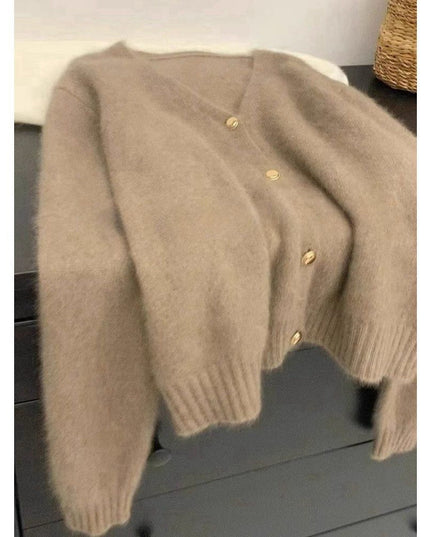 Women's Solid Color Gold Buckle Soft Glutinous Sweater Coat