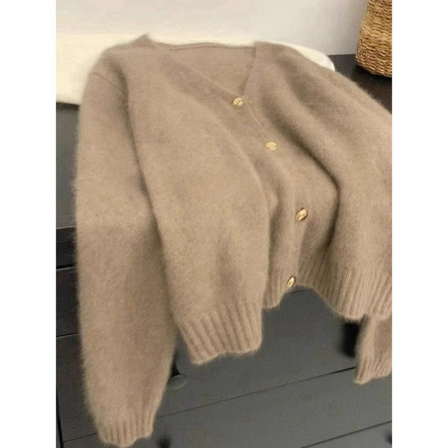 Women's Solid Color Gold Buckle Soft Glutinous Sweater Coat