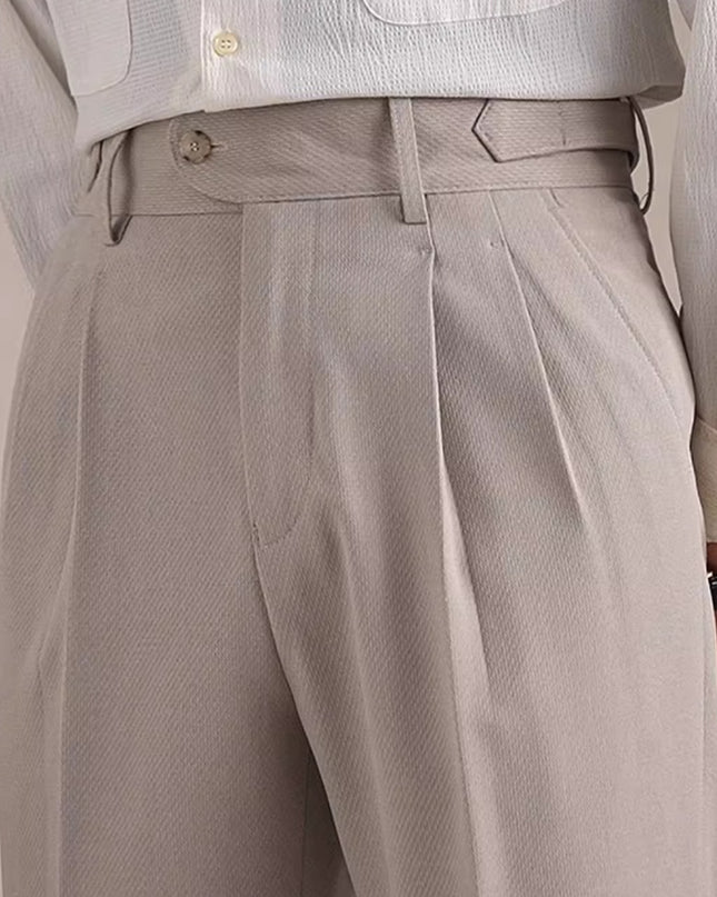 Neapolitan Mesh Wool Breathable Straight Loose Suit Pants