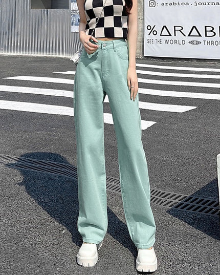 Women's High Waist Straight Jeans Loose-fitting Wide-leg Trousers