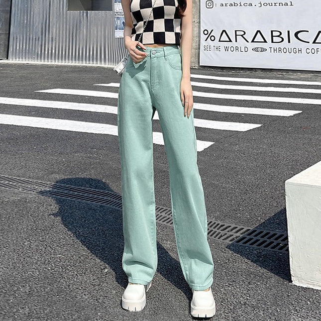 Women's High Waist Straight Jeans Loose-fitting Wide-leg Trousers