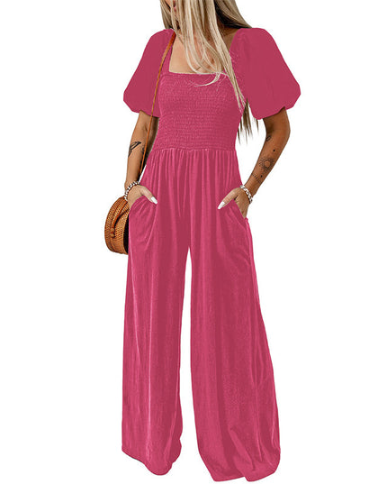Women's Square Collar Short Sleeve Jumpsuit