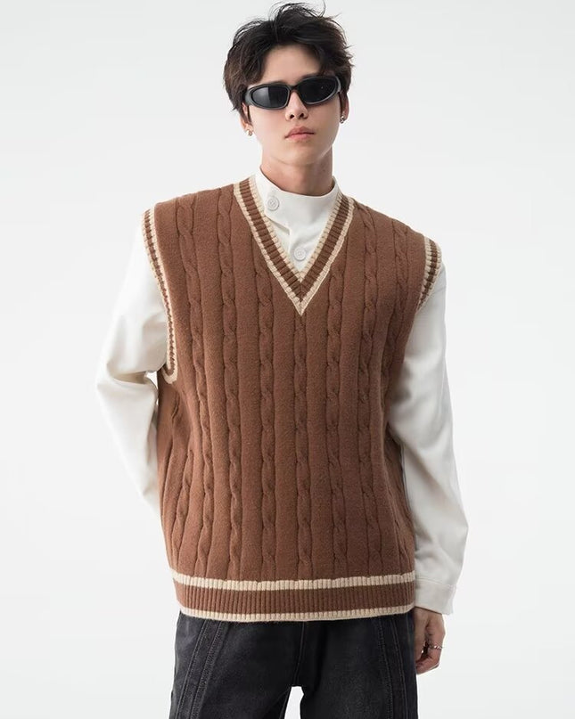 British College Style V-neck Knitted Vest