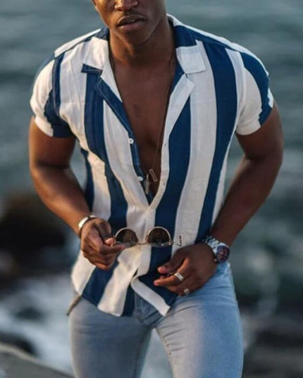 Men's Shirt Men's Short-sleeved Mercerized Cotton Stripes