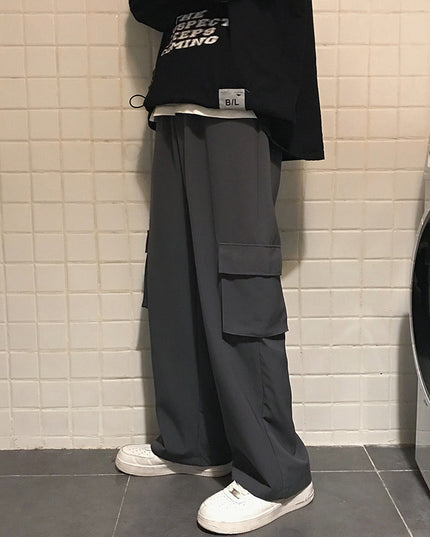 Work Pocket Casual Pants Retro Straight Trousers Men's Trend