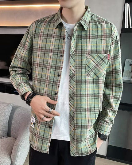 Loose Hong Kong Style Casual Coat Youth Plaid Shirt