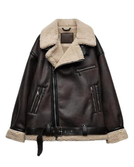 Women's Suede Fur Integrated Motorcycle Jacket