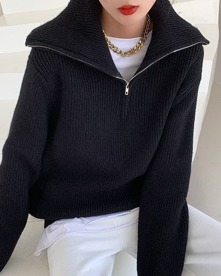 Women's Dacron Zipper Sweater Sweater Loose Outer Wear Bottoming Shirt