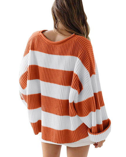 Loose Striped Sweater Fashion Casual Long Batwing Sleeve Round Neck Pullover Knit Tops Women Clothing