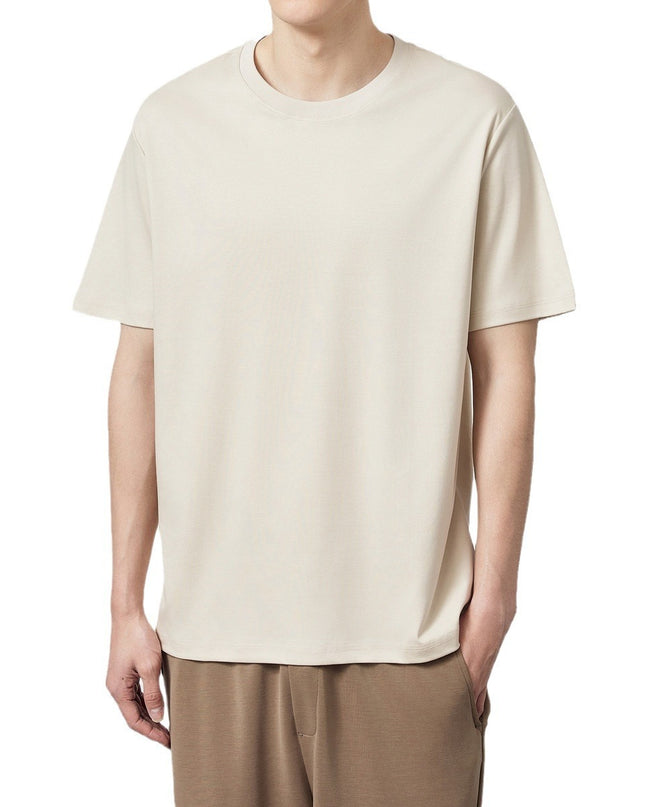 50 Long-staple Cotton Liquid Ammonia Short Sleeve Simple Solid Color Round Neck