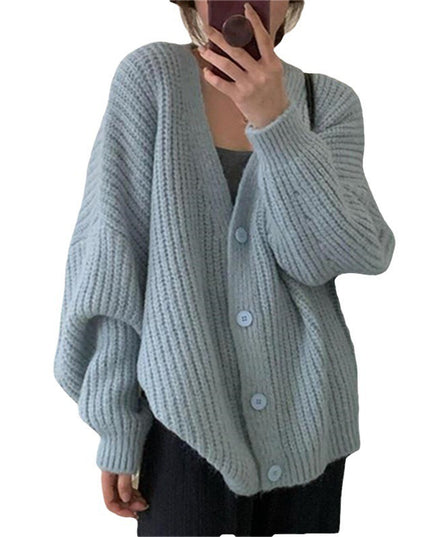 V-neck Knitted Cardigan Women's Thick Needle Loose Sweater