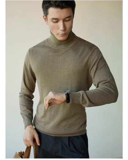 Wool Blend Turtleneck Sweater Men's Long Sleeve