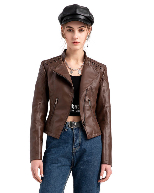 Slim Fit Thin Leather Coat Women's Motorcycle Clothing