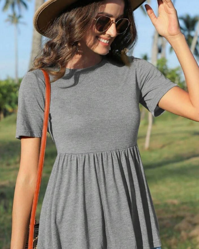 Women's Short Sleeve T-shirt With Ruffled Bottom In Dark Blue