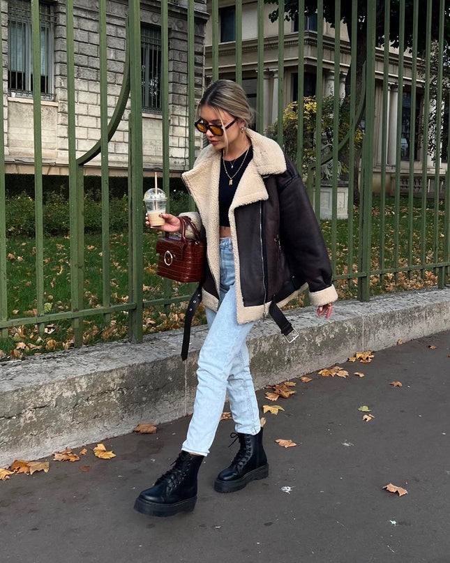 French Fur Integrated Multi-zipper All-matching Long Long Sleeve Jacket
