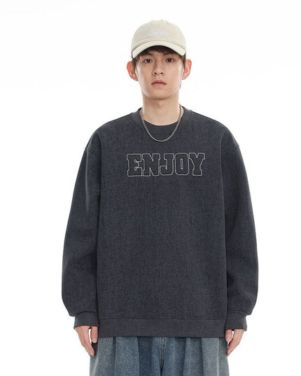 Retro Alphabet Embroidered Crew Neck Sweater
