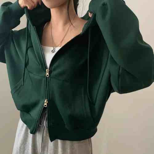 Chic Niche Zipper Hooded Long Sleeve Sweater Coat