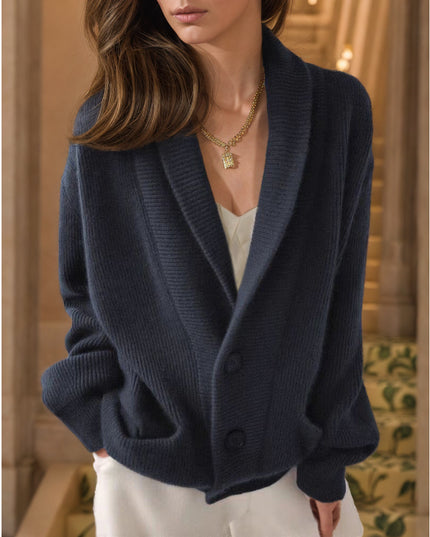 Retro Lapels Solid Color Long Sleeve Knitted Cardigan