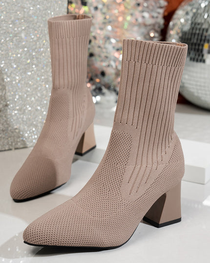 Chunky Heel Pointed Toe Stretch Socks Single Layer Boots
