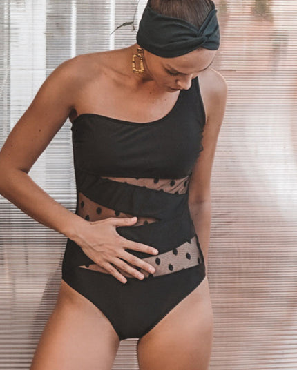 Women's one-shoulder mesh swimwear