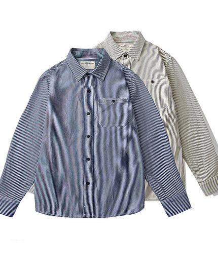 Vertical Striped Single Bag Shirt Men's Retro Long Sleeve