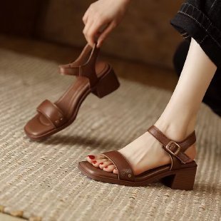 Women's French Style With Chunky Heel All-matching Open Toe Square Toe High Heel Sandals