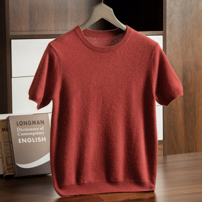 Men's Cashmere Round Neck Flat Solid Color Pullover Short Sleeve
