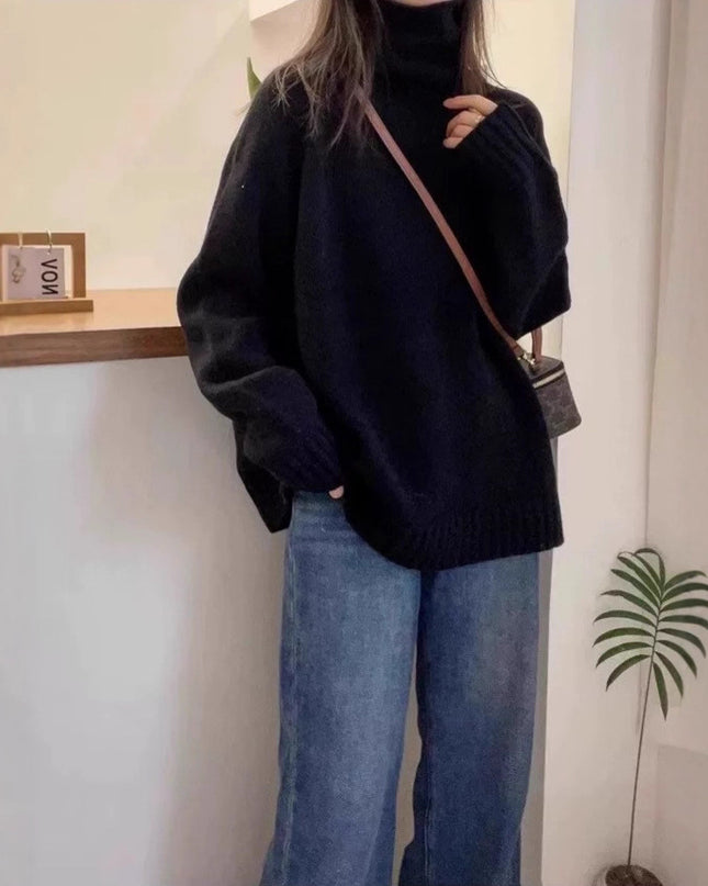Women's Turtleneck Sweater Loose Thick Curling Pile Collar Idle Style