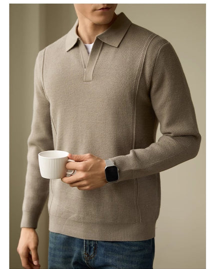 Men's High-end American Business Casual Polo Collar Long-sleeved Sweater