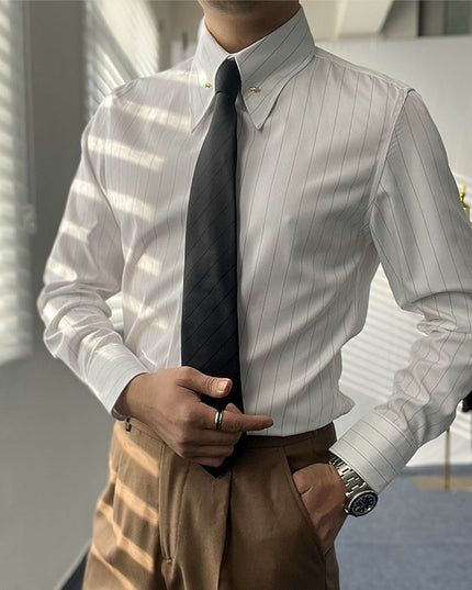 Spring Men's Empire Collar Striped Shirt