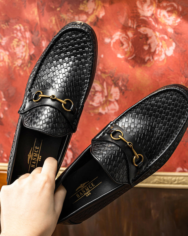 Business Casual Men's Woven Loafers Leather Shoes Men's Shoes
