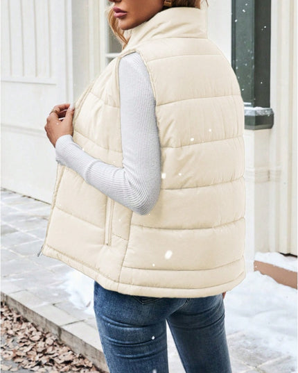 Women's Casual Zipper Closure Stand Collar Padded Padded Puffer Vest