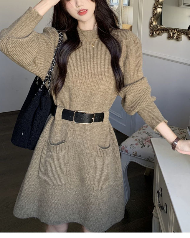 Long Sleeve Loose Knitted Base Dress Women