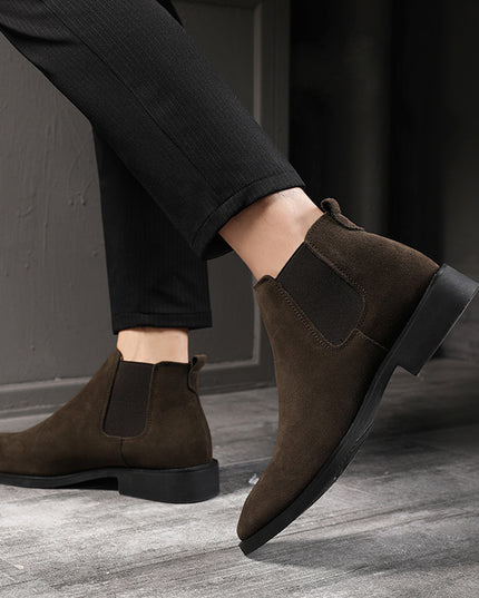 Men's leather pointed toe high-top boots