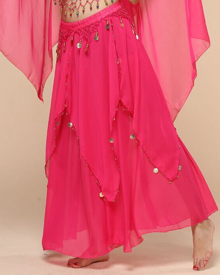 Belly Dance Hanging Coin Skirt Chiffon Big Hem Dress