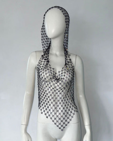 Hollow Top Fishnet Rhinestone Camisole