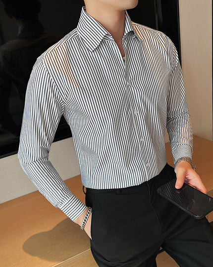 Men's Large V Non-ironing Striped Shirt