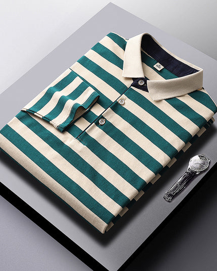 Men's Long-sleeved T-shirt Striped Tb Cotton Lapel