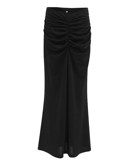 French Fishtail Skirt Black Pleated Sheath Dress Design Sense