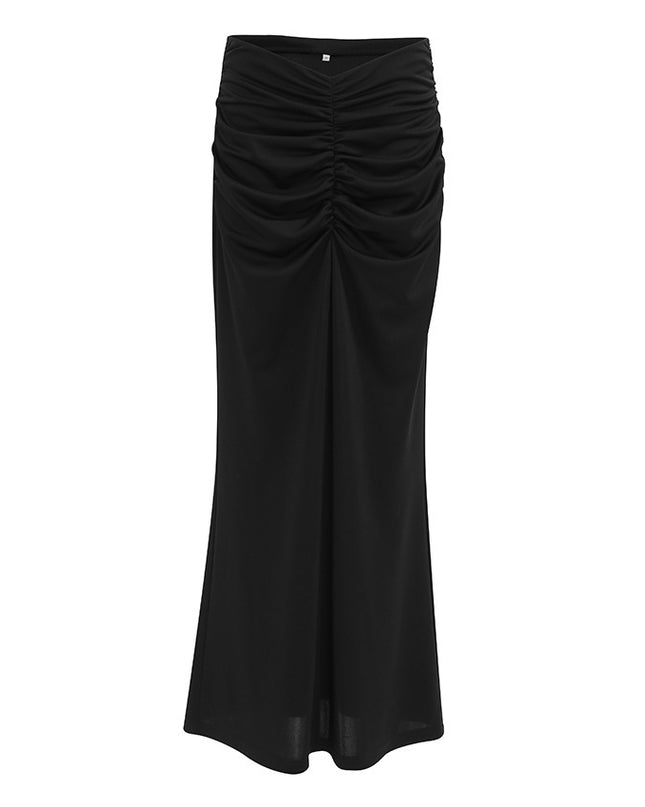 French Fishtail Skirt Black Pleated Sheath Dress Design Sense