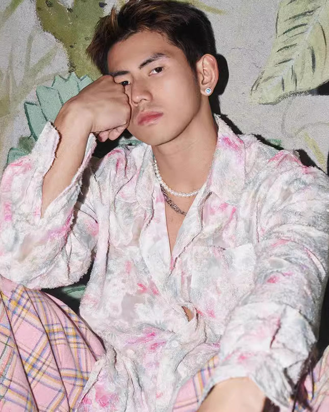 Spring And Summer American Three-dimensional Floral Shirt Niche Design Floral Long Sleeve Shirt