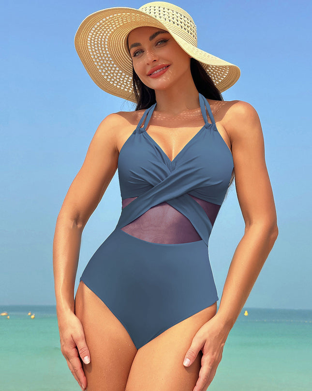 One-piece Swimsuit Women's Pure Color Mesh Bikini Swimsuit
