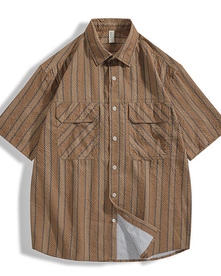 Summer Seersucker Striped Texture Short-sleeved Shirt For Men