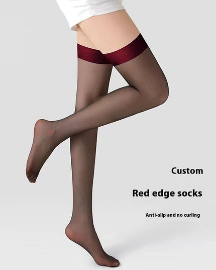 Thigh Stockings Women's Red Edge Black Edge Stockings Thin Black Silk