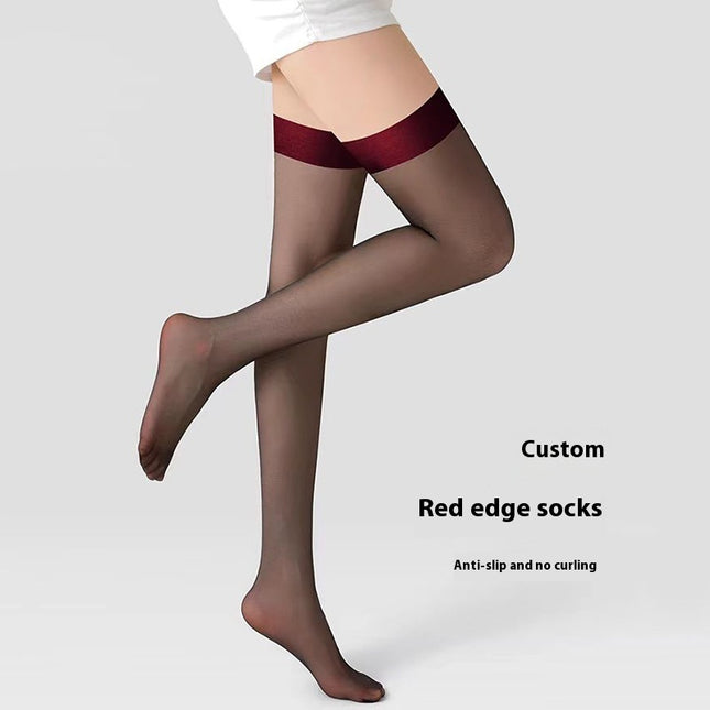 Thigh Stockings Women's Red Edge Black Edge Stockings Thin Black Silk